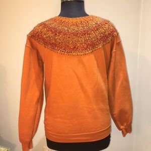 Vintage Upcycled Fall Autumn Knitted Crochet Collar Sweatshirt